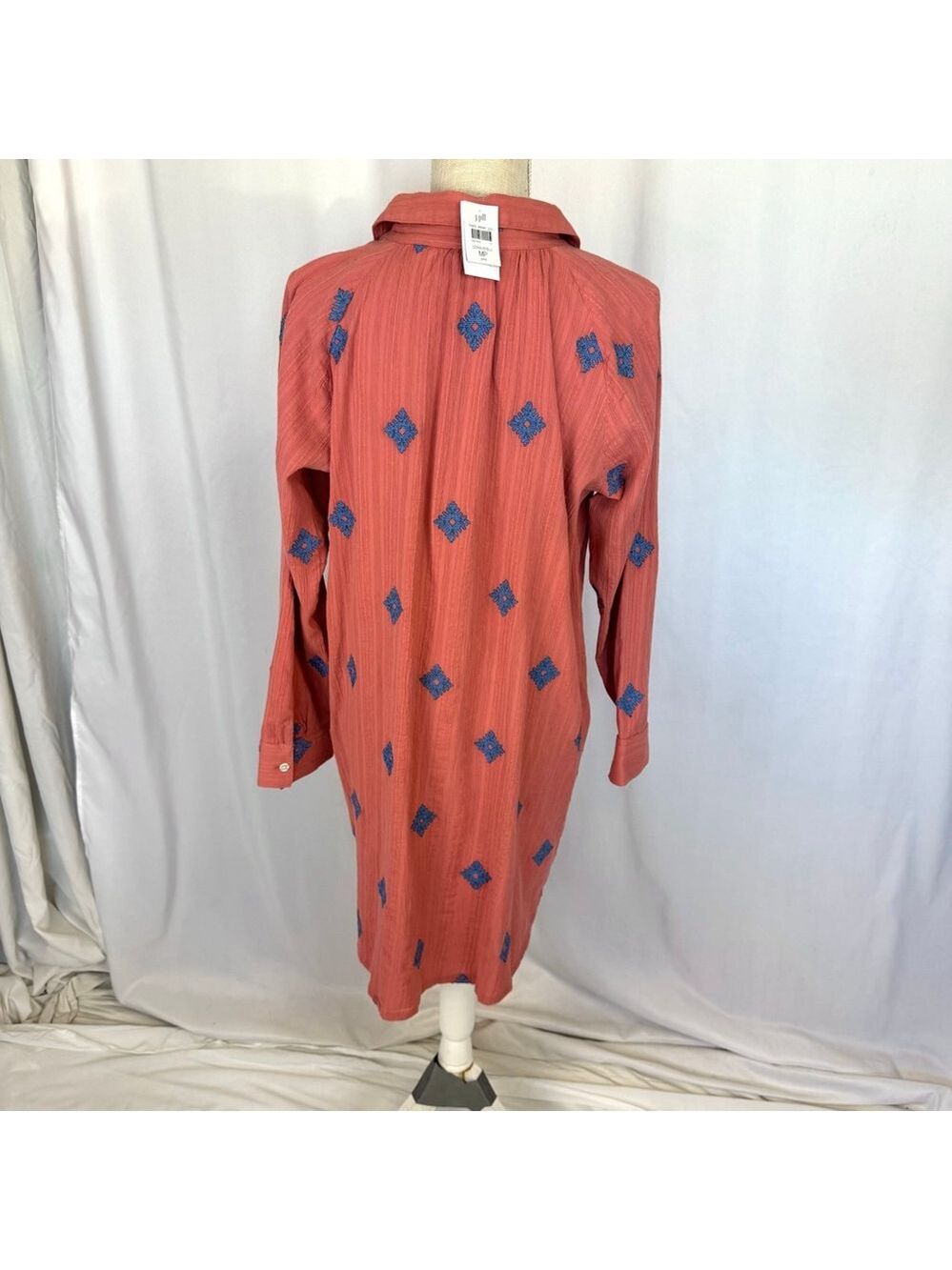 NWT Pure Jill Embroidered Shirtdress Women's Medium Petite Coral - Picture 4 of 16